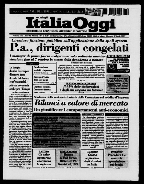 Italia oggi : quotidiano di economia finanza e politica